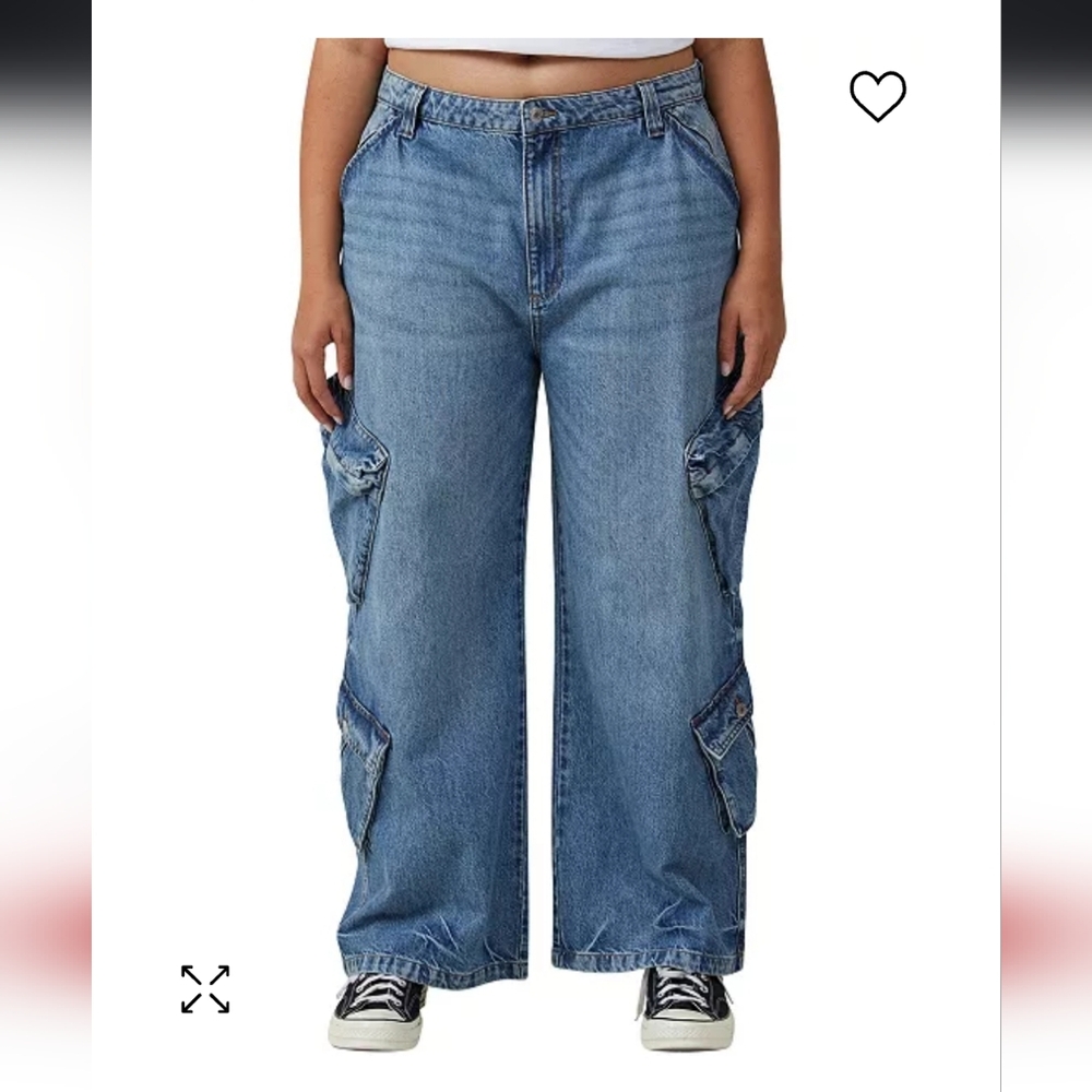 Super Baggy Cargo Denim Jeans By Cotton On Sz 14 - Picture 16 of 16